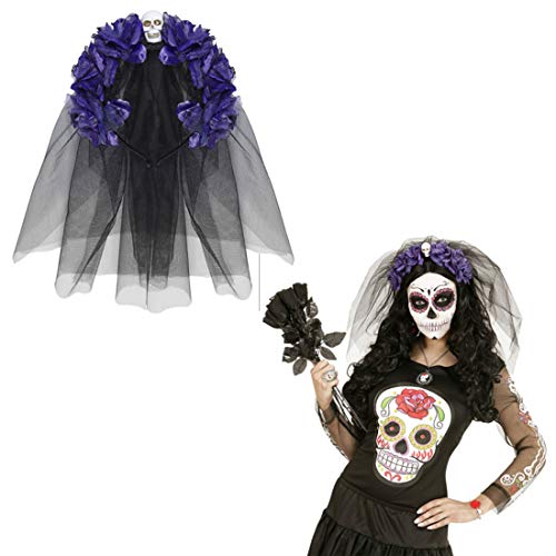 NET TOYS Tag der Toten Haarreif La Catrina Haarschmuck schwarz-lila Dia de los Muertos Schleier Totenkopf Halloween Haarreifen Rosen Kopfschmuck Totenschädel Day of The Dead Diadem NET TOYS Tag der Toten Haarreif La Catrina Haarschmuck schwarz-lila Dia de los Muertos Schleier Totenkopf Halloween Haarreifen Rosen Kopfschmuck Totenschädel Day of The Dead Diadem von NET TOYS