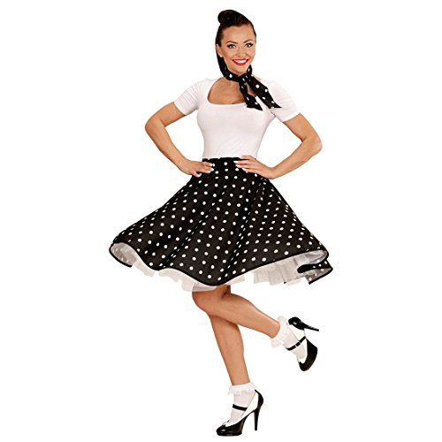 NET TOYS Tellerrock und Halstuch schwarz 60er Jahre Petticoat Pünktchen Rock Polka Pünktchenrock Tellerrock Sixties Rockn Roll 50er Jahre Kostüm von NET TOYS