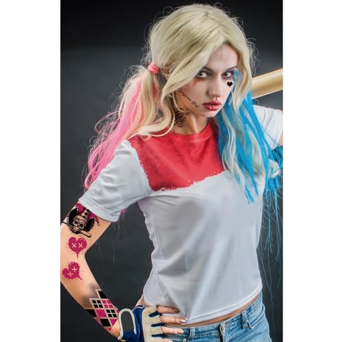 NET TOYS Temporäre Klebe-Tattoos Harley Quinn - Bunt 30x14cm - Aufregende Party-Schminke Harlekin Fake Tattoo für Gesicht - Tattoo-Aufkleber Joker für Karneval & Fasching NET TOYS Temporäre Klebe-Tattoos Harley Quinn - Bunt 30x14cm - Aufregende Party-Schminke Harlekin Fake Tattoo für Gesicht - Tattoo-Aufkleber Joker für Karneval & Fasching von NET TOYS