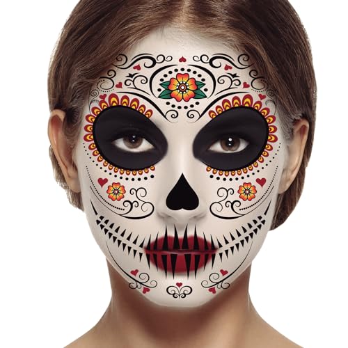 NET TOYS Temporäres Klebe-Tattoo Tag der Toten - Bunt 30x14cm - Elegante Party-Schminke La Catrina Fake Tattoo für Gesicht - Tattoo-Aufkleber Dia de los Muertos für Halloween & Karneval NET TOYS Temporäres Klebe-Tattoo Tag der Toten - Bunt 30x14cm - Elegante Party-Schminke La Catrina Fake Tattoo für Gesicht - Tattoo-Aufkleber Dia de los Muertos für Halloween & Karneval von NET TOYS
