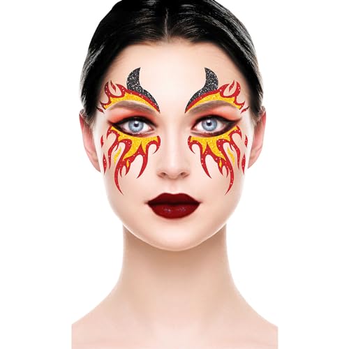 NET TOYS Temporäres Klebe-Tattoo Teufel - Bunt 20x20cm - Schaurige Party-Schminke Flammen Fake Tattoo für Gesicht - Tattoo-Aufkleber Feuer für Karneval & Halloween NET TOYS Temporäres Klebe-Tattoo Teufel - Bunt 20x20cm - Schaurige Party-Schminke Flammen Fake Tattoo für Gesicht - Tattoo-Aufkleber Feuer für Karneval & Halloween von NET TOYS