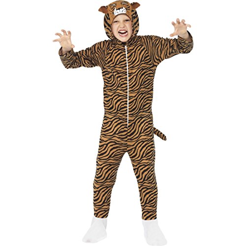 NET TOYS Tigerkostüm Kind Tiger Jumpsuit L, 10-12 Jahre, 145-158 cm Wildkatze Overall Raubkatze Kinderkostüm von NET TOYS