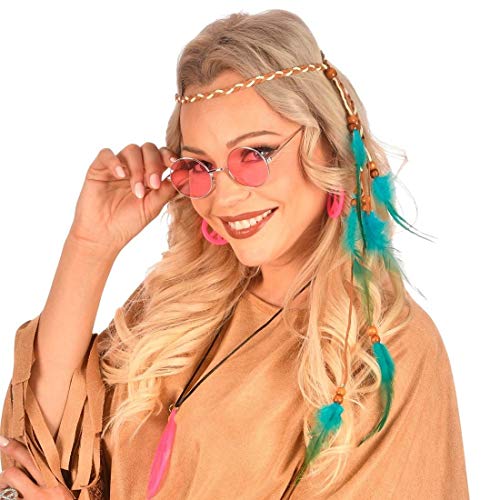 NET TOYS Tolles Boho-Haarband mit Federn für Hippies - Braun-Türkis - Verträumter Damen-Kopfschmuck Indianerin - Genau richtig für Fasching & Festival von NET TOYS