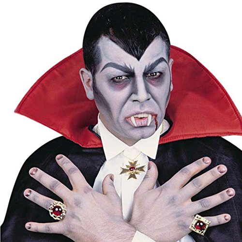 NET TOYS Vampir Schmuck Set Dracula Kette und Zwei Ringe Gothic Halskette und Fingerschmuck Vampire Schmuckset Halloween Accessoires Vampirkostüm Zubehör von NET TOYS