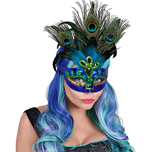 NET TOYS Venezianische Pfau-Maske mit Federn - Blau - Extravagantes Damen-Kostüm-Zubehör Vogelmaske für Erwachsene - Perfekt geeignet für Fasching & Karneval NET TOYS Venezianische Pfau-Maske mit Federn - Blau - Extravagantes Damen-Kostüm-Zubehör Vogelmaske für Erwachsene - Perfekt geeignet für Fasching & Karneval von NET TOYS