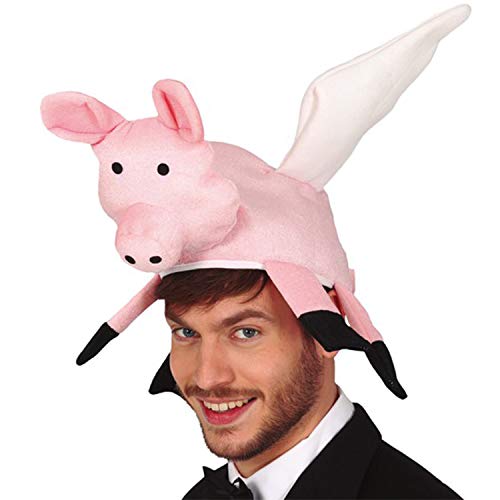 NET TOYS Witzige Schweinemütze mit Flügeln - Rosa-Weiß - Extravagante Unisex-Kopfbedeckung Party-Hut Schwein - Bestens geeignet für Fasching & Karneval von NET TOYS