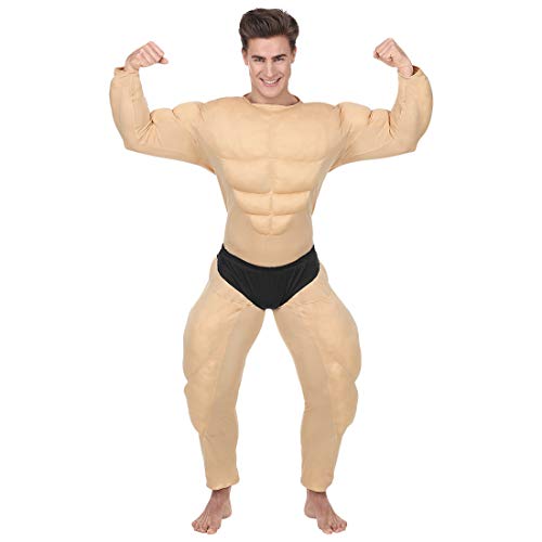 NET TOYS Witziger Muskel-Anzug Poser für Herren | Hautfarben-Schwarz in Größe M (50) | Ausgefallene Männer-Verkleidung Muskelprotz Overall | Der Hit für Fasching & Karneval von NET TOYS