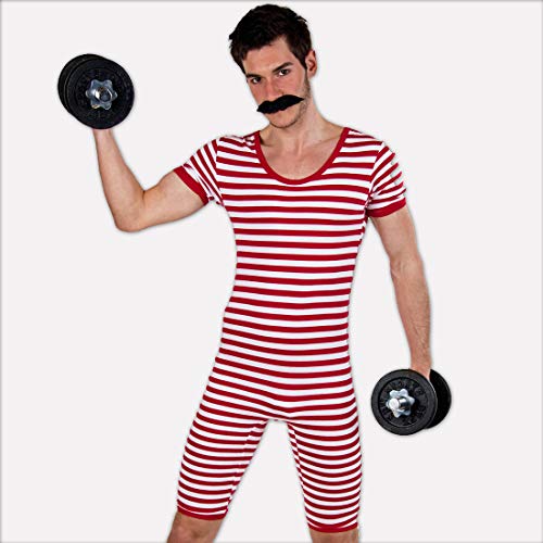 NET TOYS Witziger Ringelbadeanzug Herren | Rot-Weiß in Größe L (52/54) | Außergewöhnliche Männer-Verkleidung 20er Jahre Retro-Badeanzug geeignet für Kostümfest & Mottoparty von NET TOYS