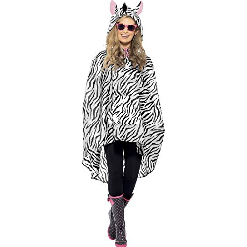 NET TOYS Zebra Party Poncho Tier Partyponcho Regenponcho Karneval Regencape Tierkostüm Kostüm Zubehör von NET TOYS