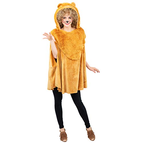 NET TOYS Zuckersüßes Plüsch-Cape Löwin für Erwachsene - Braun - Hinreißendes Damen-Kostüm Tiger als Überwurf - Bestens geeignet für Straßenkarneval & Fasching von NET TOYS