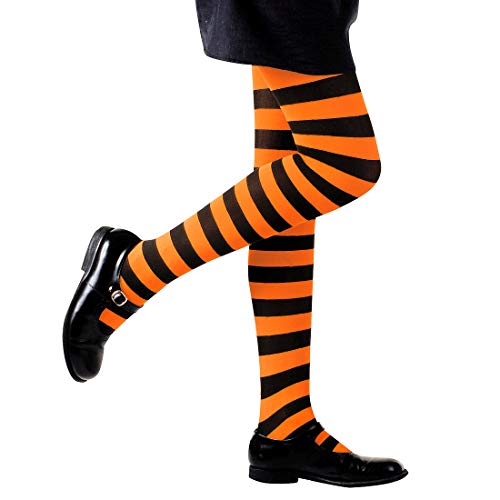Wunderschöne Ringel-Strumpfhose für Kinder - Schwarz-Orange 104, 2 - 3 Jahre - Entzückendes Mädchen-Kostüm-Zubehör Hexen -Strumpfhose mit Streifen - Bestens geeignet für Walpurgisnacht & Karneval von NET TOYS