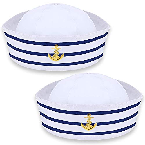 Kapitänsmütze Matrosenmütze, Weiß Kapitänsmützen Herren Ideal Matrosen Kostüm Accessoires, Partyhut Erwachsene Marine Mütze Damen/Männer Marine Hut Kapitän Accessoires für Partys Cosplay（2 Packung） von NETUME