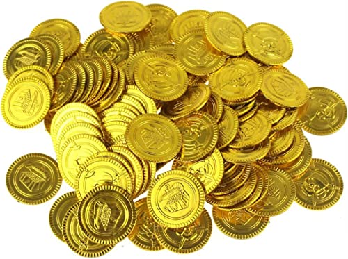 NETUME 60 Goldmünzen aus Kunststoff, Piratenschatz-Spielmünzen, Kinderspielzeugmünzen, Piratenschatzsuche-Spielmünzen, Kinderspiel-Geburtstagsdekoration und Partyzubehör von NETUME