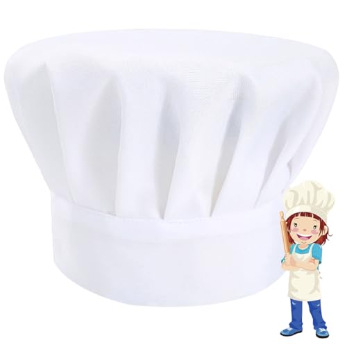 NETUME Kochmütze Kinder Kochhut Weiß, Verstellbare Kochmütze Mädchen/Jungen, Chef Kochmütze für Kinder, Kochen Mütze für Küche Kochen Backen Malerei (4-13 Jahre) von NETUME