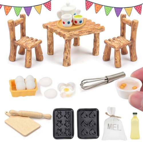 NETUME Miniatur Küche Puppenhaus Zubehör, Mini Möbel Puppenhaus, Miniatur Deko Tisch und Stühle, Teetassen-Set, Eier, Nudelholz Mehlbeutel, Ideal Backen Wichtel Zubehör Weihnachten NETUME Miniatur Küche Puppenhaus Zubehör, Mini Möbel Puppenhaus, Miniatur Deko Tisch und Stühle, Teetassen-Set, Eier, Nudelholz Mehlbeutel, Ideal Backen Wichtel Zubehör Weihnachten von NETUME