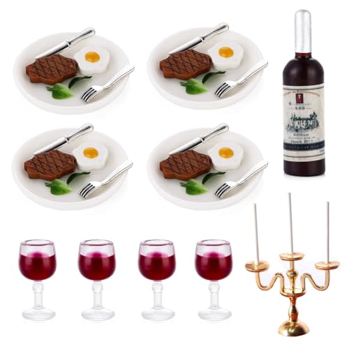 NETUME Miniatur Puppenhaus Zubehör Mini Food Set, Puppenhaus Geschirr, Wichtel Zubehör Miniatur Essen Trinken Modell für Puppenhaus Küche, Mini Deko DIY von NETUME