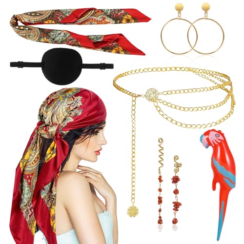 NETUME Piratenkostüm Damen Zubehör, Piraten Kopftuch Pirat Augenklappe, Taillenkette Haarschmuck Pirat Ohrringe, Ideal Piraten Kostüm Zubehör für Hallowee Kostüm Karneval NETUME Piratenkostüm Damen Zubehör, Piraten Kopftuch Pirat Augenklappe, Taillenkette Haarschmuck Pirat Ohrringe, Ideal Piraten Kostüm Zubehör für Hallowee Kostüm Karneval von NETUME