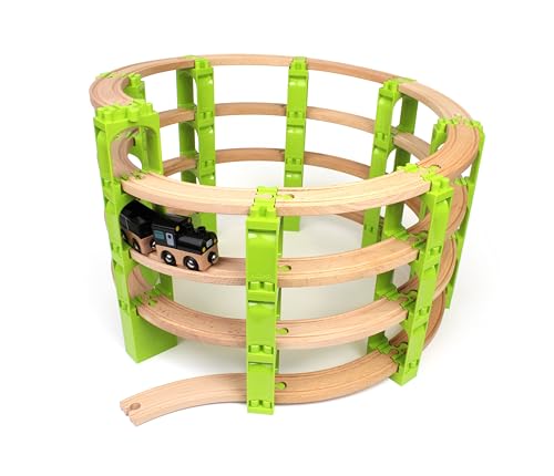 Noppi Eisenbahn - Bundle Klemmbausteine für die Holzeisenbahn, Helix Spirale mit 4 Etagen (mit Schienen) von NEUE FREUNDE inventing & producing schnickschnack