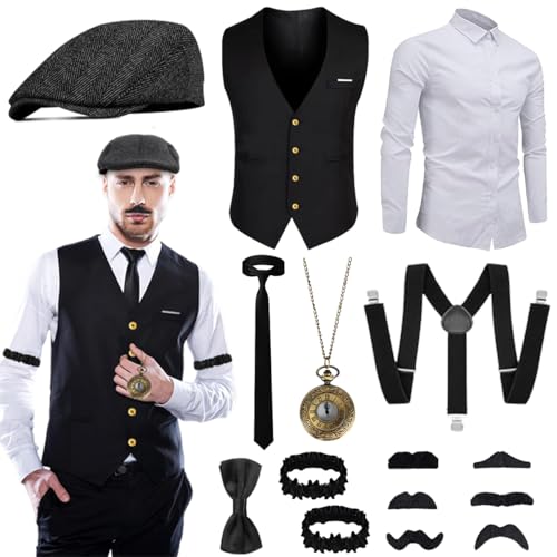 NEUFOOD 20er Jahre Accessoires Herren, 20er Jahre Kostüm Herren, Mafia Karneval Kostüm Herren, 20er Jahre Kleidung Zubehör mit Westen Hemd & Verschiedenen Accessoires für Halloween, Karneval Kostüm L NEUFOOD 20er Jahre Accessoires Herren, 20er Jahre Kostüm Herren, Mafia Karneval Kostüm Herren, 20er Jahre Kleidung Zubehör mit Westen Hemd & Verschiedenen Accessoires für Halloween, Karneval Kostüm L von NEUFOOD