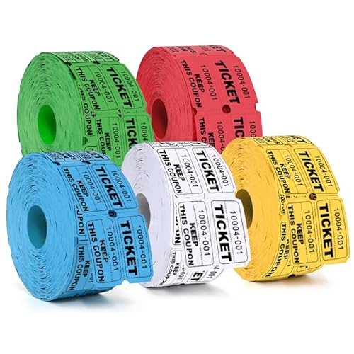 NEW NOAM 500 Paar Tombola-Tickets, 50/50 Tombola-Tickets für Veranstaltungen, Spendenaktionen und Partys (5 Farben), Klassenbelohnung, Spendenaktion und Preise, insgesamt in fünf Farben von NEW NOAM