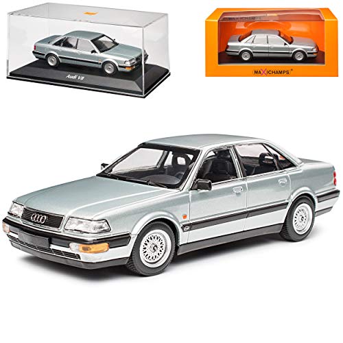 A*U*D*I V8 4C 100 Limousine Silber Metallic 1988-1994 1/43 Minichamps Maxichamps Modell Auto mit individiuellem Wunschkennzeichen von NEW