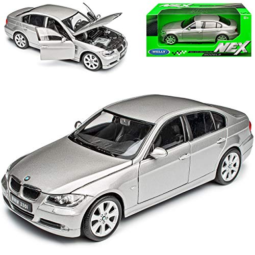 B-M-W 3er E90 Limousine Grau 2005-2012 1/24 Welly Modell Auto mit individiuellem Wunschkennzeichen von NEW