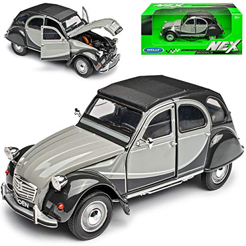 Citroen 2cv Grau Schwarz Charleston 6 Ente 1949-1990 1/24 Welly Modell Auto mit individiuellem Wunschkennzeichen von NEW