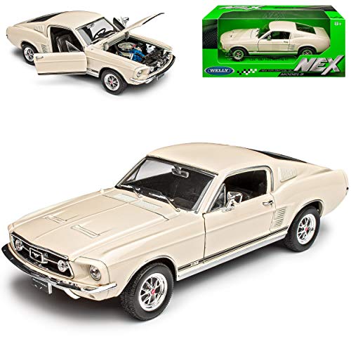 Ford Mustang GT 1967 Coupe Weiss Beige 1/24 Welly Modell Auto von NEW