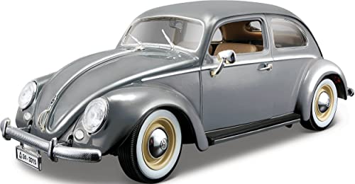 NEW Volkwagen Käfer Coupe Grau mit Weissbandreifen 1955 1/18 Bburago Modell Auto von New