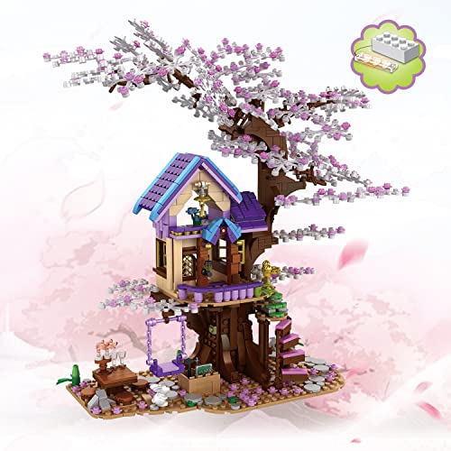 NEWRICE Kreatives Sakura Blossom Baumhaus Konstruktionsspielzeug,Waldhaus Bauklotzset für 8+ Jahre alte Jungen und Mädchen,Erwachsene (1008 Stück) von NEWRICE