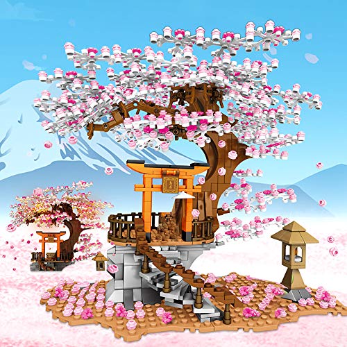 Sakura Baumhaus Bauspielzeugsets mit Lichtern,Inari-Schrein-Bausatz,für Erwachsene oder Jungen und Mädchen ab 10 Jahren (1103 Stück) von NEWRICE