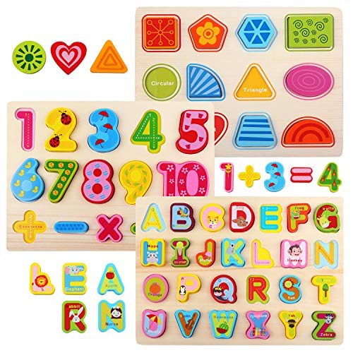 NEWSTYLE Montessori Spielzeug ab 1 2 3 4 Jahre,Holzpuzzle mit Buchstaben Zahlen und Form für Kinder,Montesori Holz Lernspielzeug Kinder,Holzpuzzle Kleinkind Geschenk für Jungen Mädchen 1-5 Jahre von NEWSTYLE