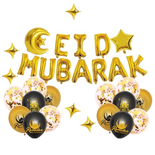 Eid Mubarak Dekorations Luftballons Eid Mubarak Ballons Banner Eid Mond Sterne Folienballons Eid Muslim Latexballons Ramadan Ballons für Eid Mubarak Ramadan Feier von NEWUPZSI