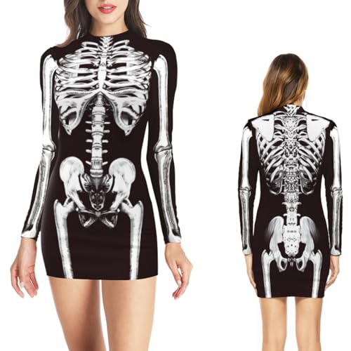 NEWUPZSI Halloween Kostüm Damen Skelett Kleid Bodysuit Lady Catsuit Skull Wickelkleid Bodycon Jumpsuit Knochen Langarm Skinny Skeleton kleider Cosplay Horror Kostüm für Halloween oder Karneval NEWUPZSI Halloween Kostüm Damen Skelett Kleid Bodysuit Lady Catsuit Skull Wickelkleid Bodycon Jumpsuit Knochen Langarm Skinny Skeleton kleider Cosplay Horror Kostüm für Halloween oder Karneval von NEWUPZSI