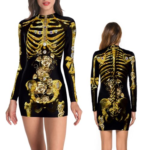 NEWUPZSI Halloween Kostüm Damen kleider Bodysuit Lady Catsuit Skull Wickelkleid Bodycon Jumpsuit Knochen Langarm Skinny Skeleton kleid Cosplay Horror Kostüm Für Karneval Fasching Party NEWUPZSI Halloween Kostüm Damen kleider Bodysuit Lady Catsuit Skull Wickelkleid Bodycon Jumpsuit Knochen Langarm Skinny Skeleton kleid Cosplay Horror Kostüm Für Karneval Fasching Party von NEWUPZSI