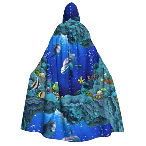 NEZIH 3D-Umhang mit Kapuze und Fisch-Delphi, für Erwachsene, Karneval, Hexe, Cosplay, Kostüm, Karneval, Partyzubehör, 190 cm von NEZIH