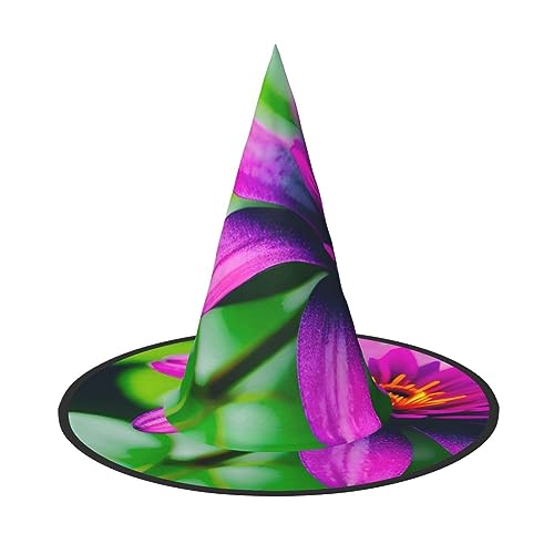 NEZIH Blumen-Blätter, lila-roter Blumendruck, Halloween-Hut, Zubehör, Erwachsene, Kostüm, Party, Kegel, Hexenhut, Damen von NEZIH