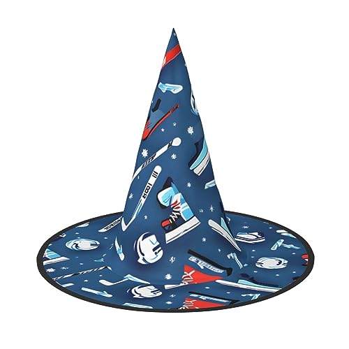 NEZIH Eishockey-Druck Halloween Hut für Frauen, Erwachsene Hexen Cosplay Zubehör, Faltbarer Spitzhut von NEZIH