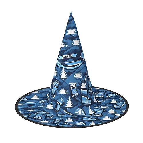 NEZIH Eishockey-Muster Druck Halloween Hut für Frauen Erwachsene Hexen Cosplay Zubehör Faltbarer Spitzhut von NEZIH