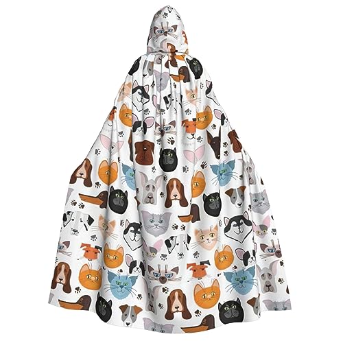 NEZIH Halloween-Umhang mit Kapuze für Erwachsene, Cartoon-Katzen- und Hunde-Druck, Cosplay-Kostüm, volle Länge (190 cm) von NEZIH