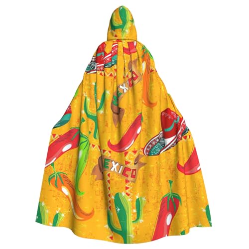 NEZIH Halloween-Umhang mit Kapuze für Erwachsene, Kaktus-Hut und Chili-Pfeffer-Druck, Cosplay-Kostüm, volle Länge (185 cm) von NEZIH
