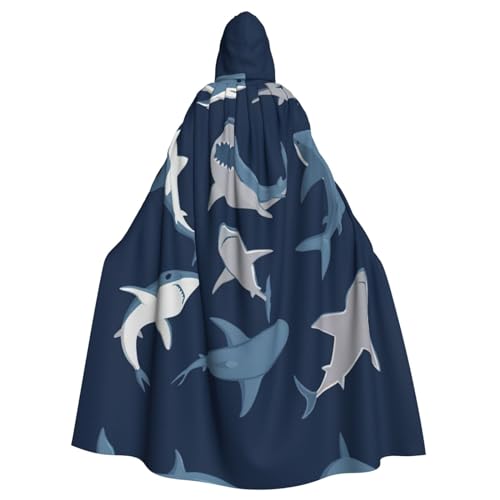NEZIH Halloween-Umhang mit Kapuze für Erwachsene, blauer Cartoon-Hai-Druck, Cosplay-Kostüm, volle Länge (185 cm) von NEZIH
