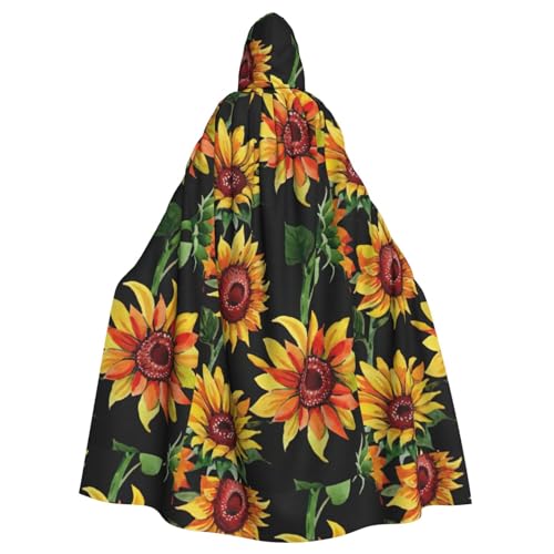 NEZIH Halloween-Umhang mit Kapuze für Erwachsene, schöner Sonnenblumen-Druck, Cosplay-Kostüm, volle Länge (185 cm) von NEZIH