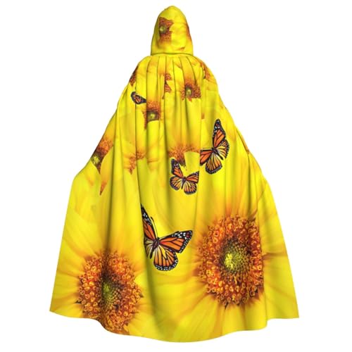 NEZIH Kapuzenumhang mit gelben Blumen und Schmetterlingen für Erwachsene, Karneval, Hexe, Cosplay, Kostüm, Karneval, Partyzubehör, 190 cm von NEZIH