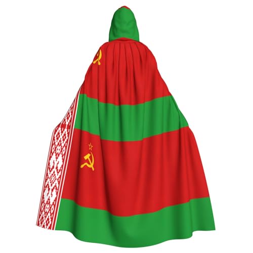 NEZIH Mystischer Kapuzenumhang mit Flagge von Weißrussland, für Damen und Herren, ideal für Halloween, Cosplay und Karneval, 185 cm von NEZIH