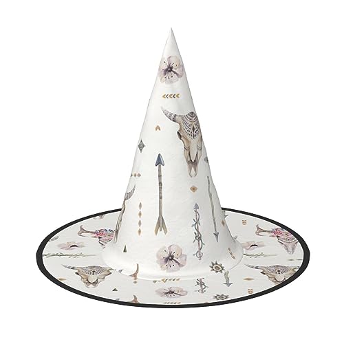 NEZIH Ribal Bullenschädel auf weißem Druck, Halloween-Hut, Zubehör, Erwachsene, Kostüm, Party, Kegel, Hexenhut, Damen, Kinder, Mädchen, Jungen von NEZIH