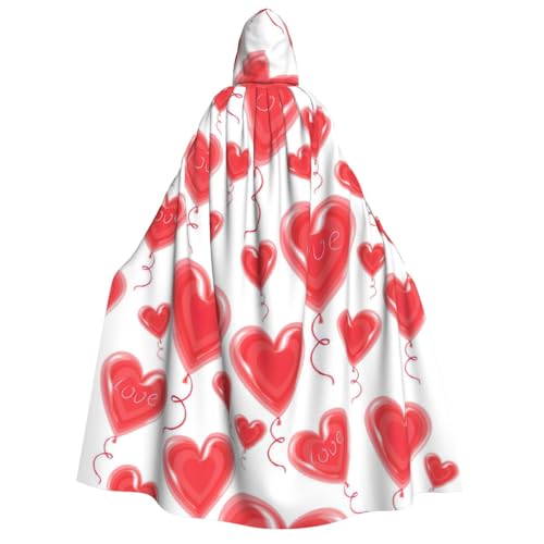 NEZIH Romantischer roter Herz-Hexen- und Vampir-Cosplay-Kostüm, Umhang mit Kapuze, für Erwachsene, geeignet für Karnevalspartys, 190 cm von NEZIH