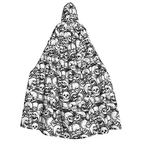 NEZIH Schwarz-weißes Totenkopf-Muster, Karnevals-Umhang mit Kapuze, Unisex, Cosplay-Kostüme, Umhang für Erwachsene, 190 cm von NEZIH
