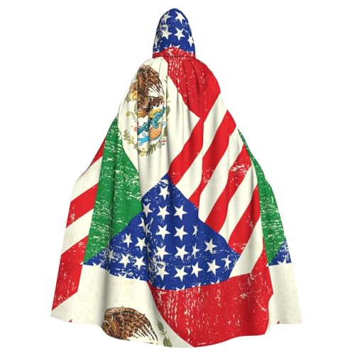 NEZIH Umhang mit mexikanischer amerikanischer Flagge, voller Länge, Karnevals-Umhang mit Kapuze, Unisex, Cosplay-Kostüme, Umhang für Erwachsene, 185 cm von NEZIH