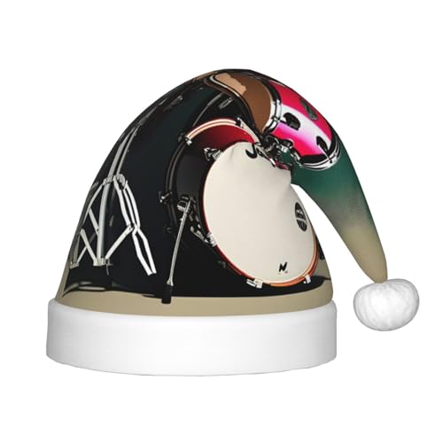NEZIH Weihnachtsmütze mit Jazz-Trommel-Aufdruck, für Kinder, Neujahr, festliche Partyzubehör, Weihnachtsmannmütze von NEZIH